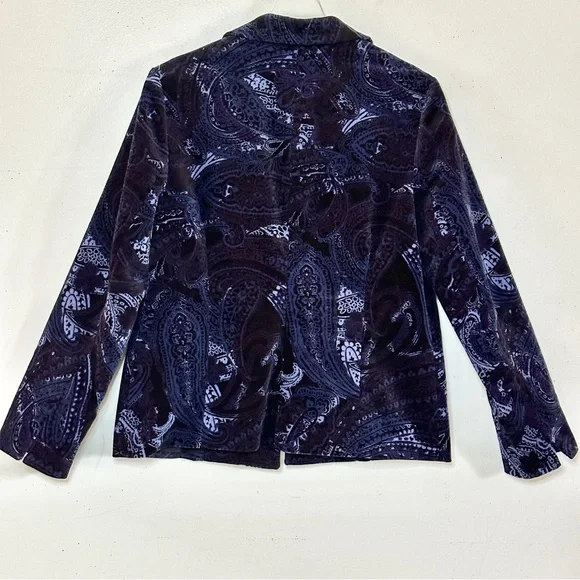 Chico’s Velvet Paisley Blazer 1 M 8/10 Blue - Picture 8 of 12